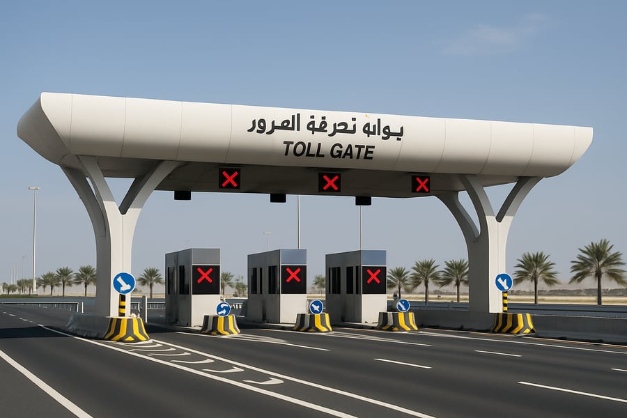Modern toll gate on a UAE highway