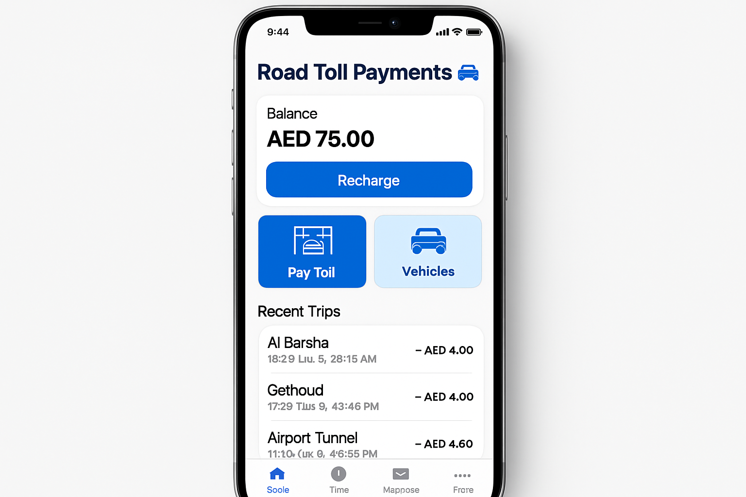 User-friendly mobile app for managing road toll payments in Dubai