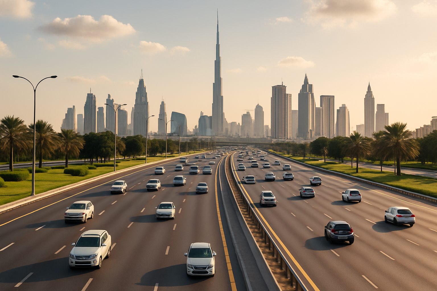 Dubai highway with smooth flowing traffic